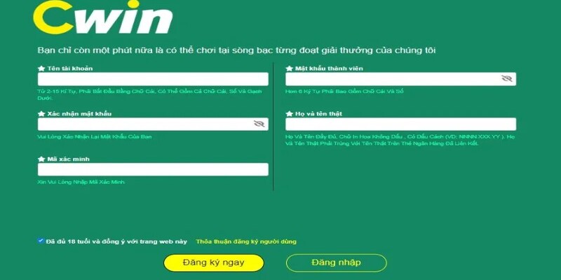 Biểu mẫu đăng ký thành viên tại CWIN
